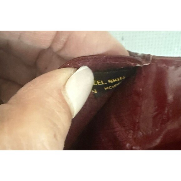 Genuine Eel Skin Eelskin Checkbook Cover Wallet Lined Card ID Holder Red - Picture 4 of 8